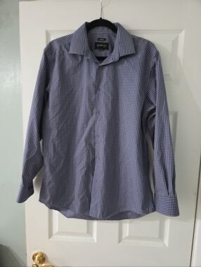 Van Heusen Men's Navy and White Gingham Dress Shirt